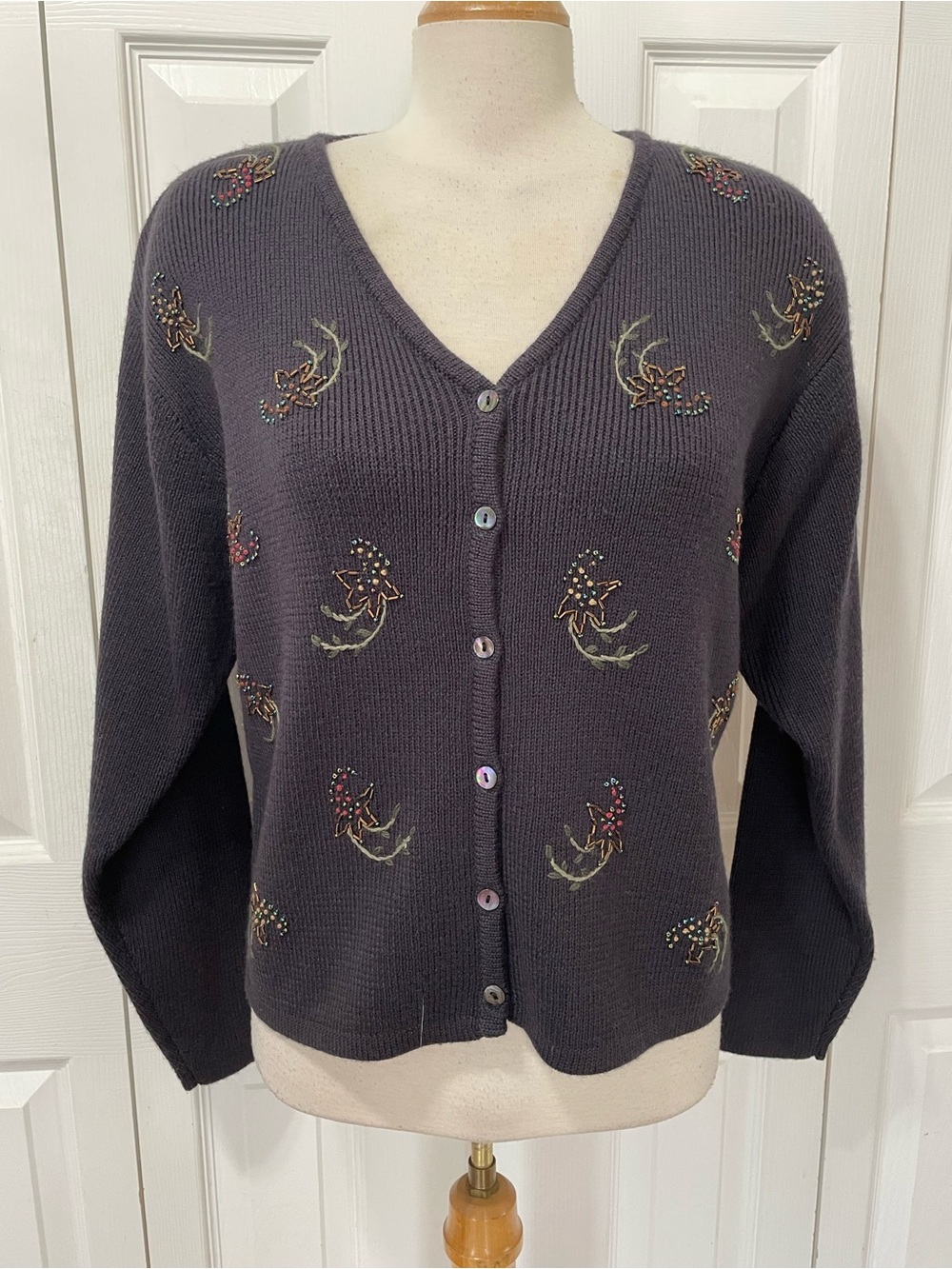 Vintage Hand Knit Portraits by Northern Isles Embroidered Beaded Cardigan